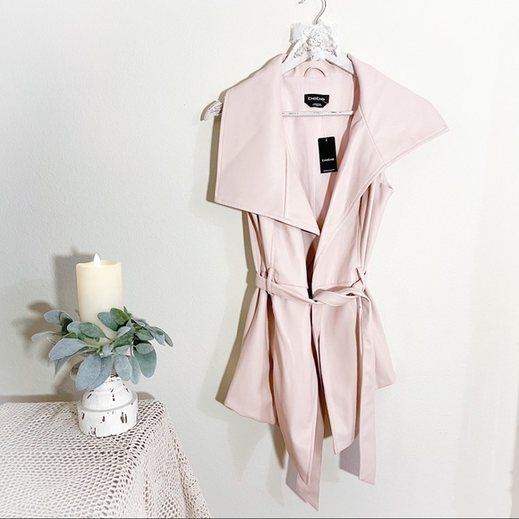Bebe Pink Asymmetrical Faux Leather Vest with Belt - Picture 4 of 10